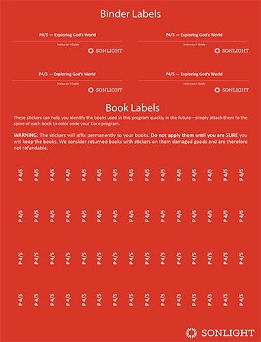 Sheet of Book Labels Pre-K